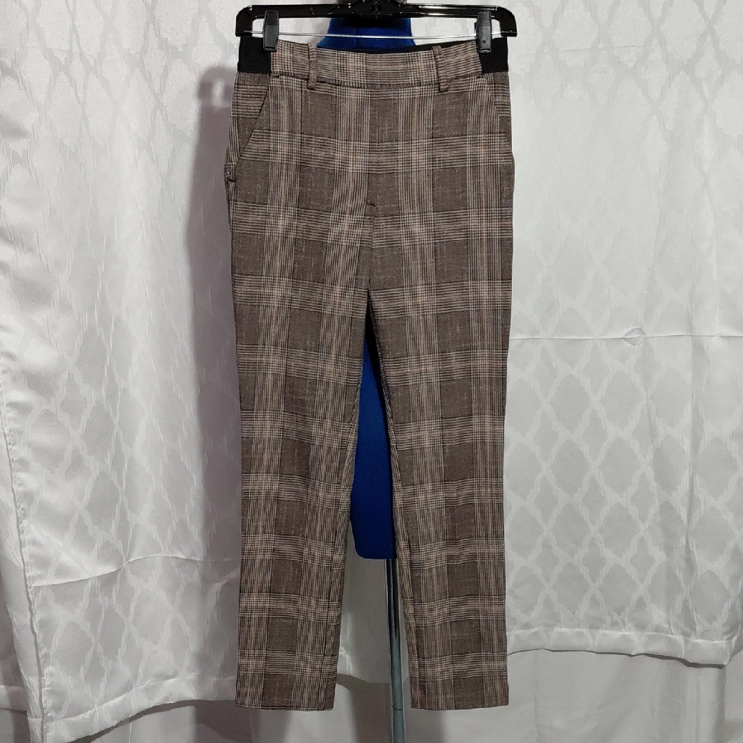 H&M Women's Brown Checkered Straight Leg Pants